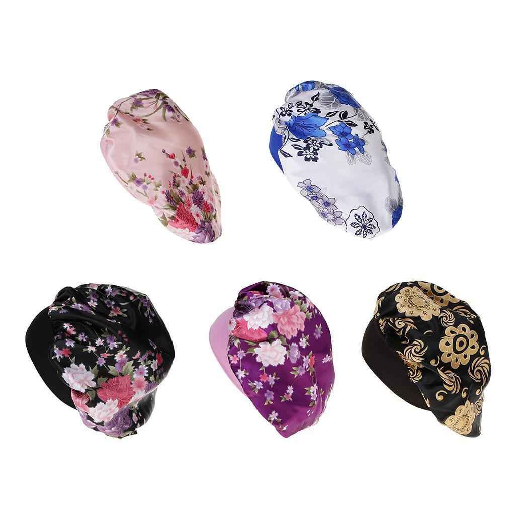 Lady Soft Satin Sleeping Cap Salon Bonnet Hat Hair Loss Chemo Cap Black