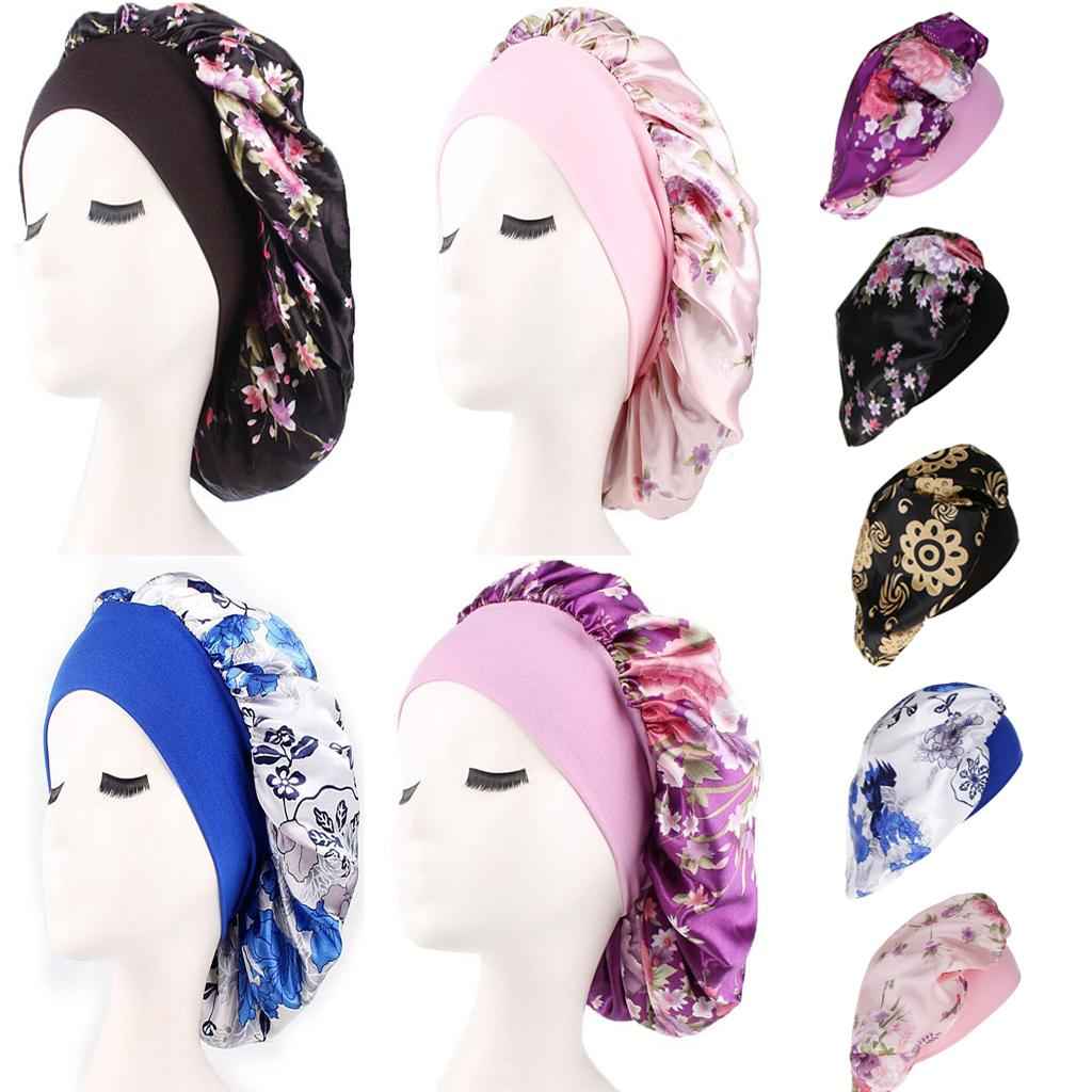 Lady Soft Satin Sleeping Cap Salon Bonnet Hat Hair Loss Chemo Cap Black