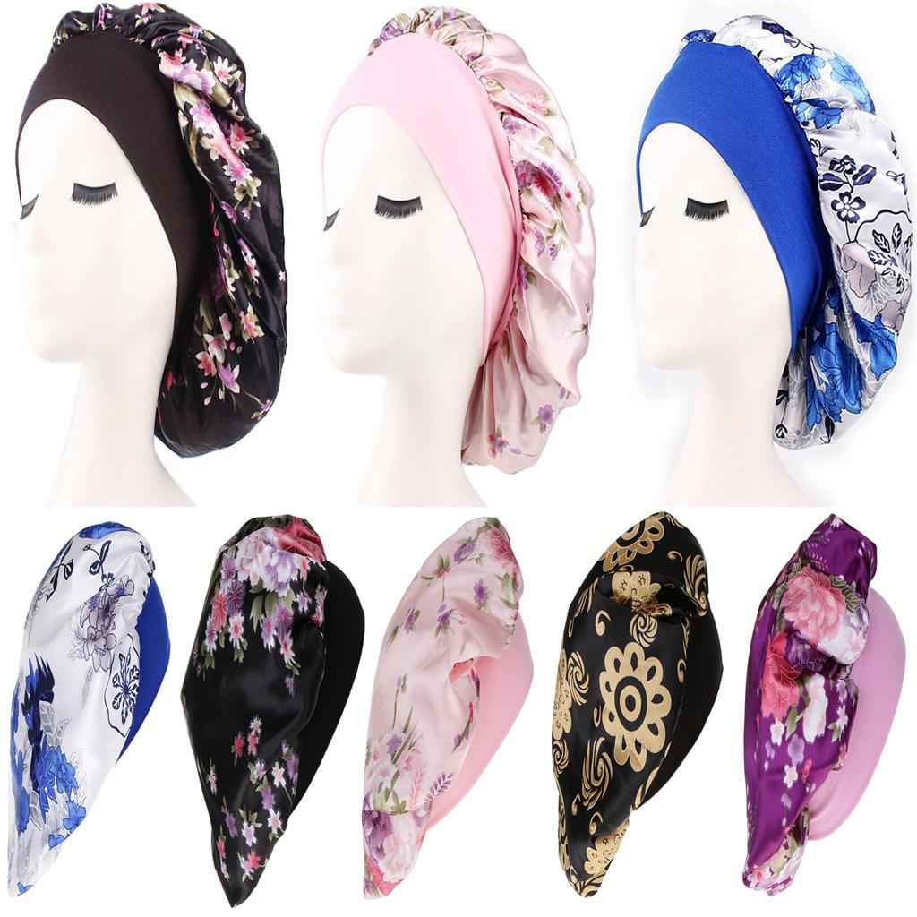Lady Soft Satin Sleeping Cap Salon Bonnet Hat Hair Loss Chemo Cap Black