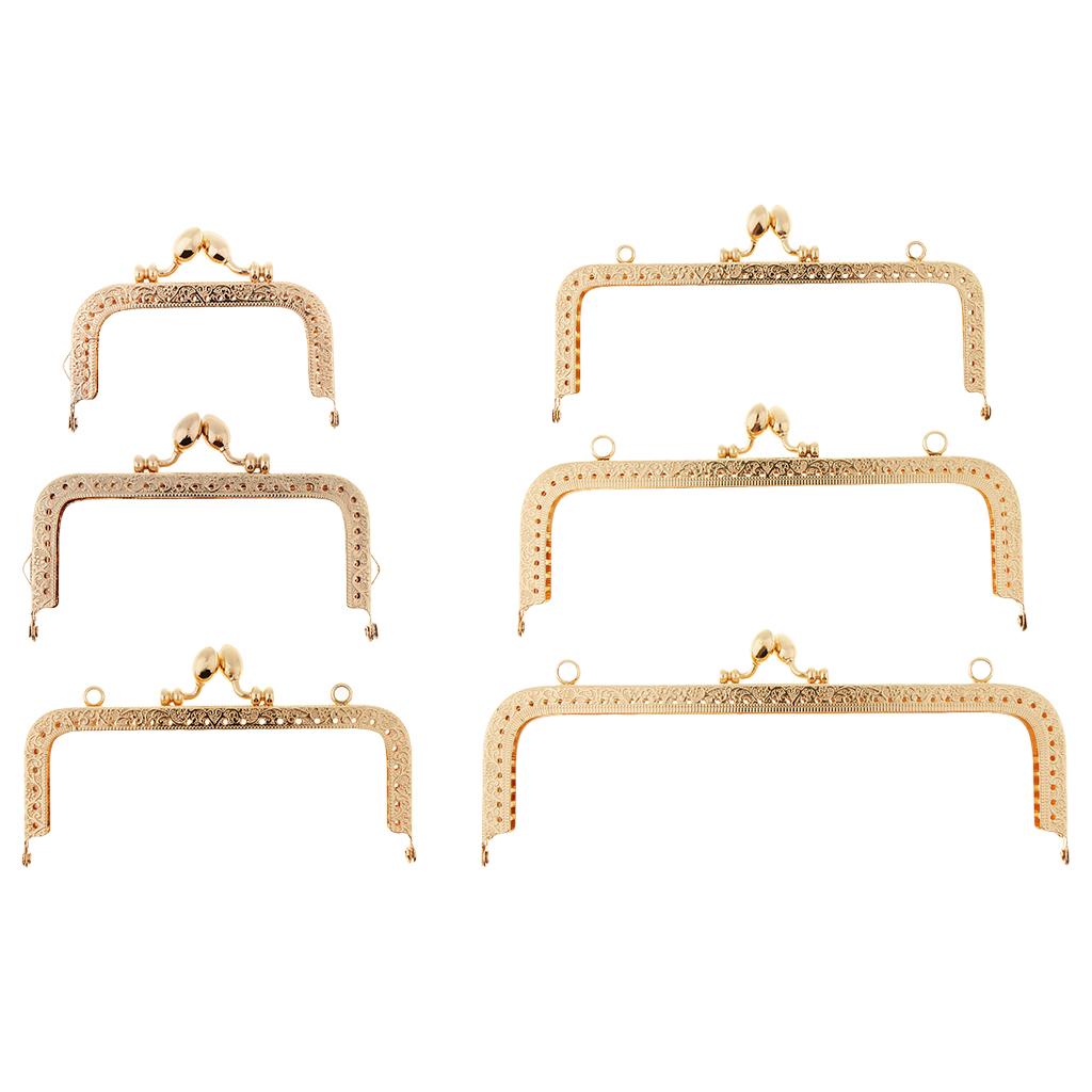6x Square Embossed Metal Purse Frame with Kiss Clasp Sewing Lock Bag Handle