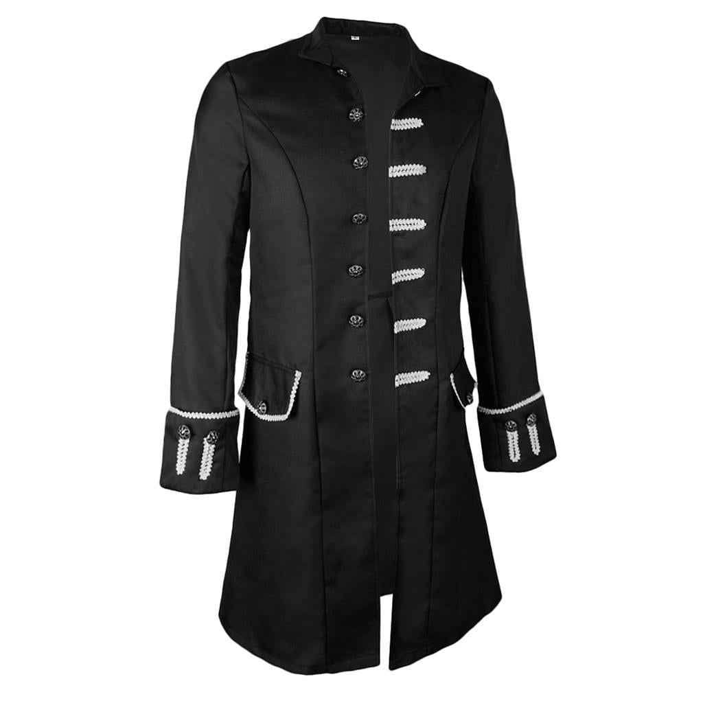Men Victorian Frock Coat Gothic Steampunk Jacket Vintage Tailcoat L Black