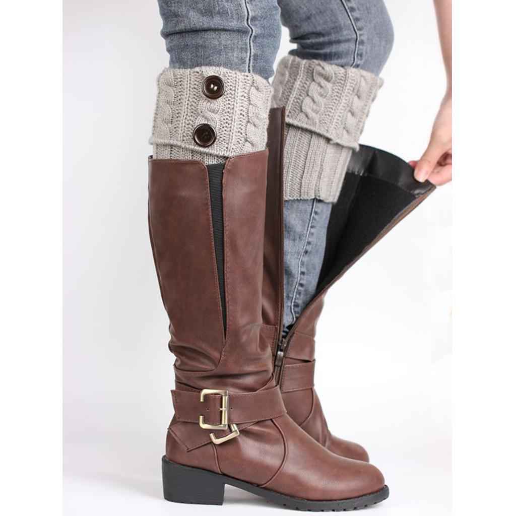 Fashion Women Boot Cuff Knitted Soft Pom Pom Leg Warmer Toppers Boot Socks Grey