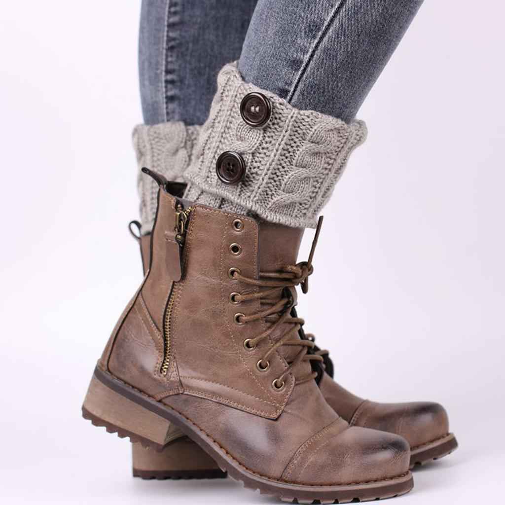Fashion Women Boot Cuff Knitted Soft Pom Pom Leg Warmer Toppers Boot Socks Grey