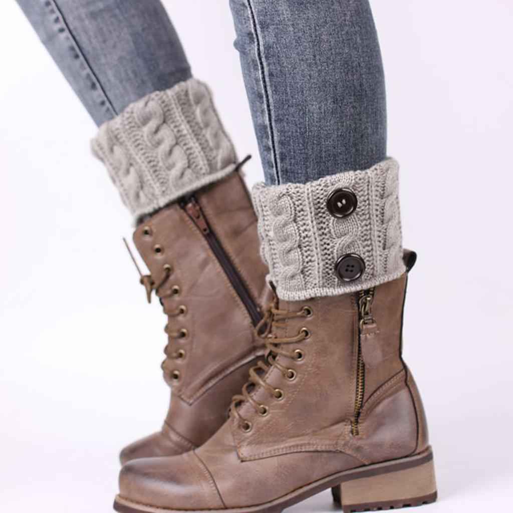 Fashion Women Boot Cuff Knitted Soft Pom Pom Leg Warmer Toppers Boot Socks Grey