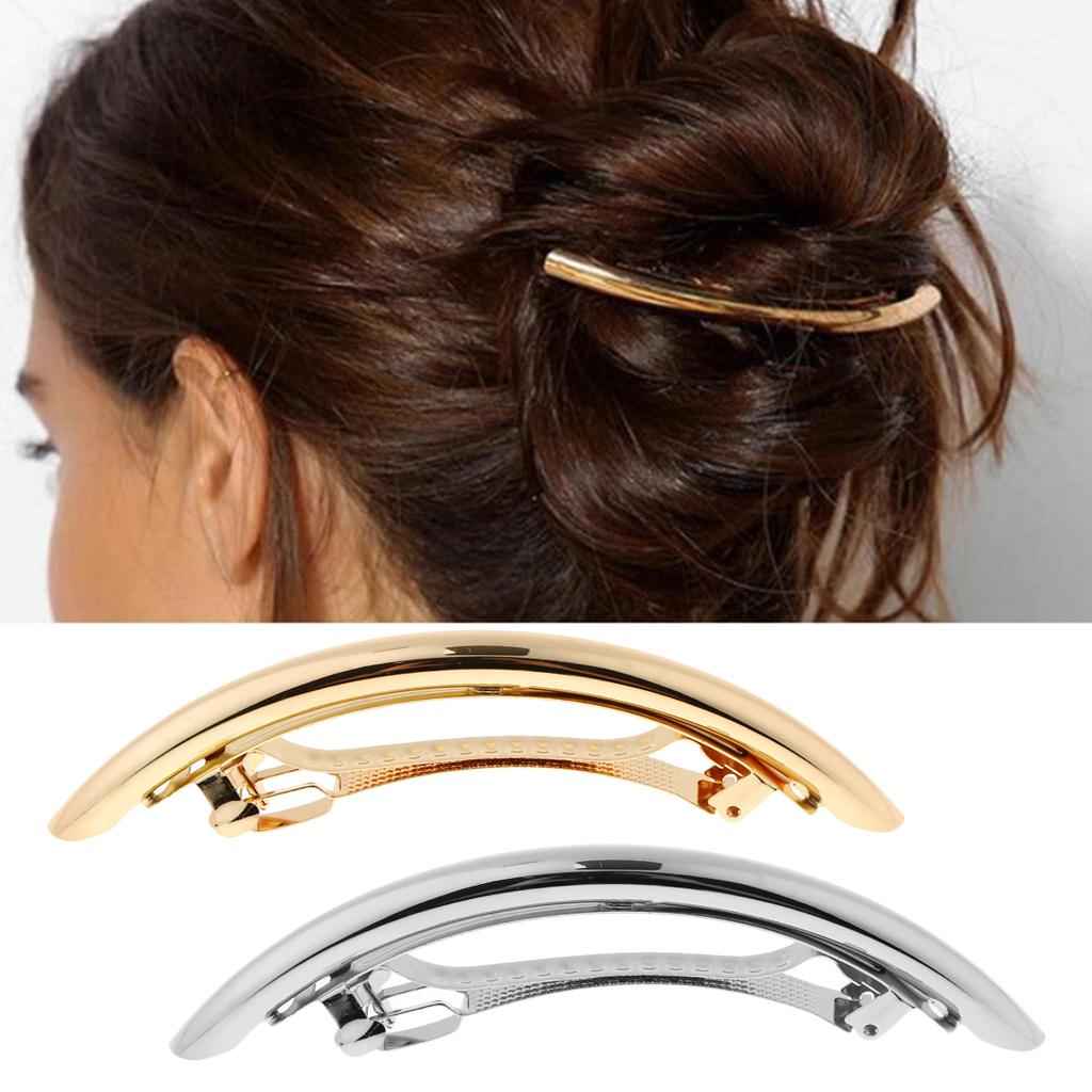 Automatic Tube French Barrette Large Hair Clip Pin Ponytail Holder Gold