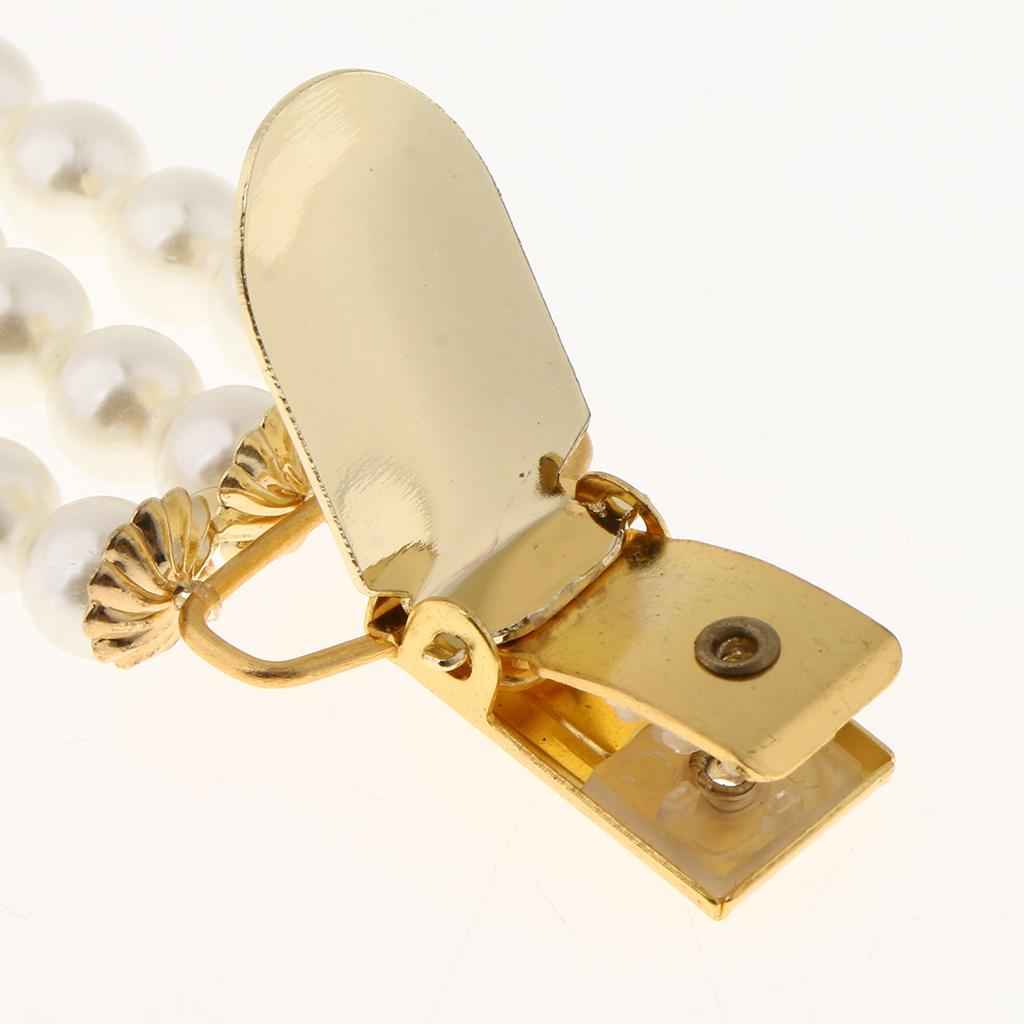 Women Ladies Elegant Cardigan Sweater Clips Beaded Blouse Shirt Collar Clip White