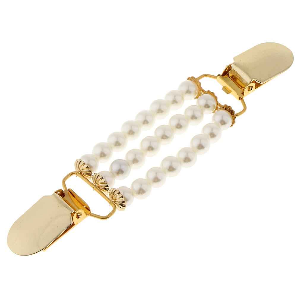 Women Ladies Elegant Cardigan Sweater Clips Beaded Blouse Shirt Collar Clip White