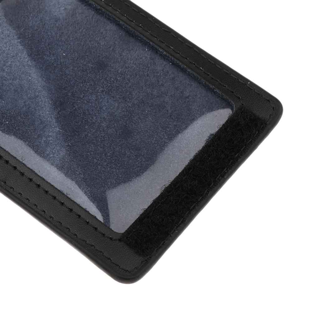 PU Leather Double Cards Vertical Style ID Business Badge Holders Black