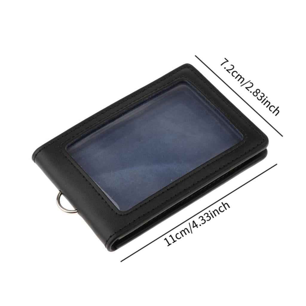 PU Leather Double Cards Vertical Style ID Business Badge Holders Black