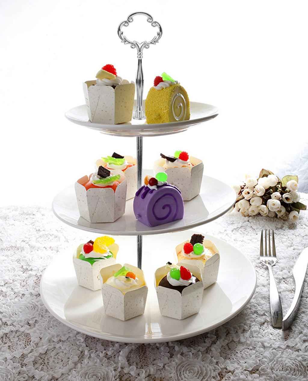 3 Tiers Cake/Fruit Stand with Flower Shaped top Silver Plated Handle Fitting