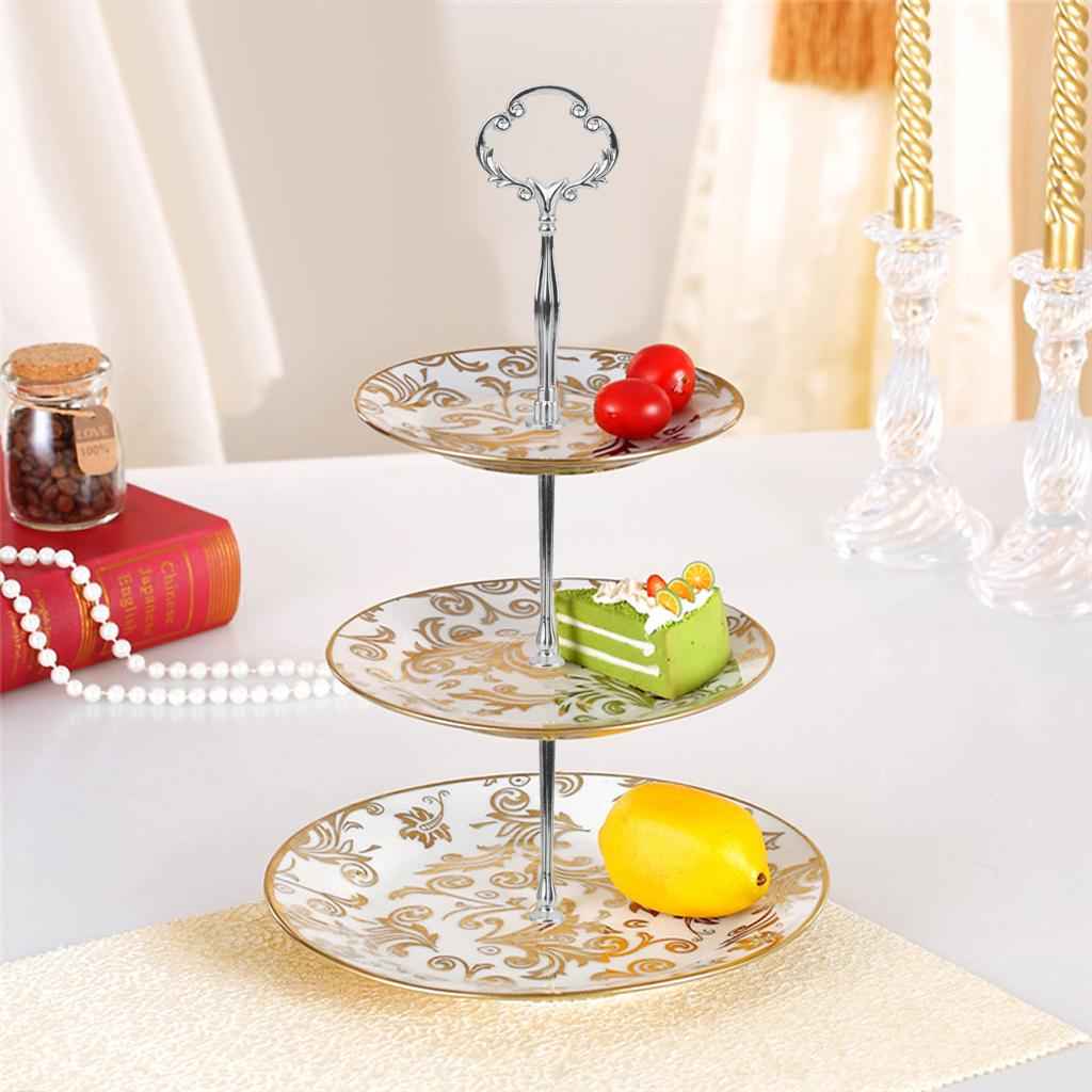 3 Tiers Cake/Fruit Stand with Flower Shaped top Silver Plated Handle Fitting
