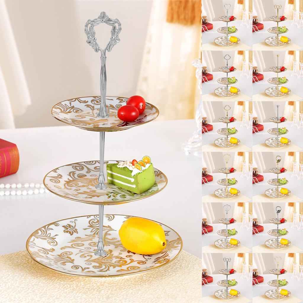 3 Tiers Cake/Fruit Stand with Flower Shaped top Silver Plated Handle Fitting