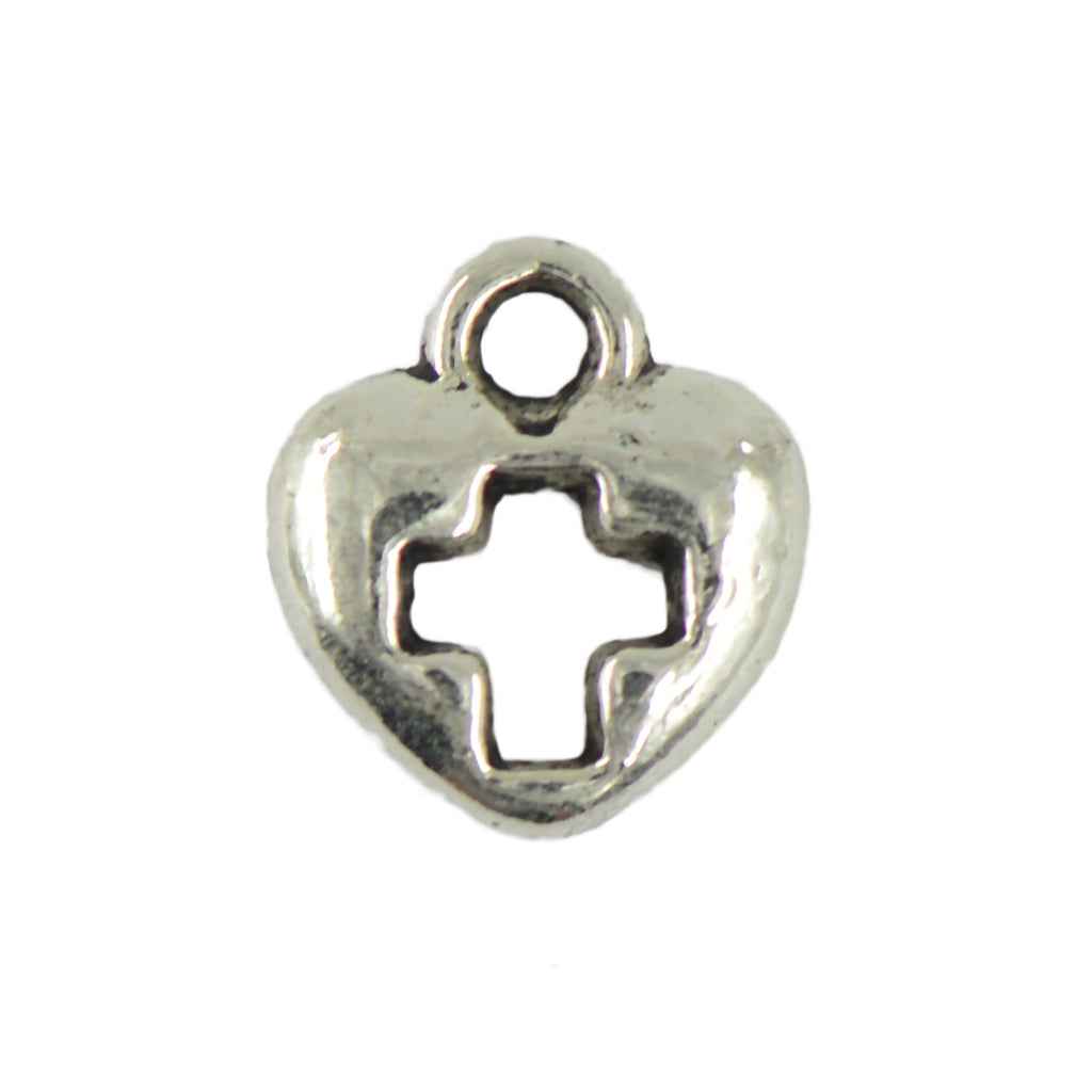 50 Heart Cross Charms Pendants for Necklace Jewelry Making Tibetan Silver