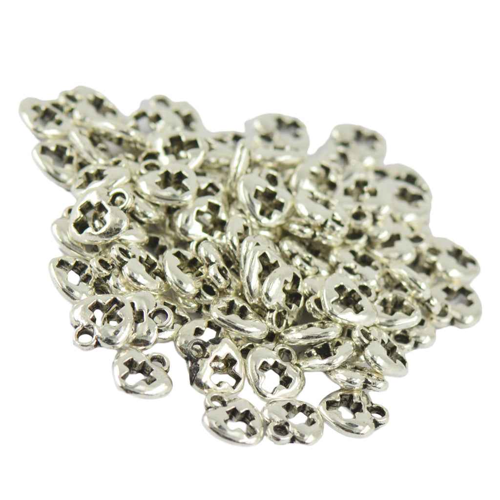50 Heart Cross Charms Pendants for Necklace Jewelry Making Tibetan Silver