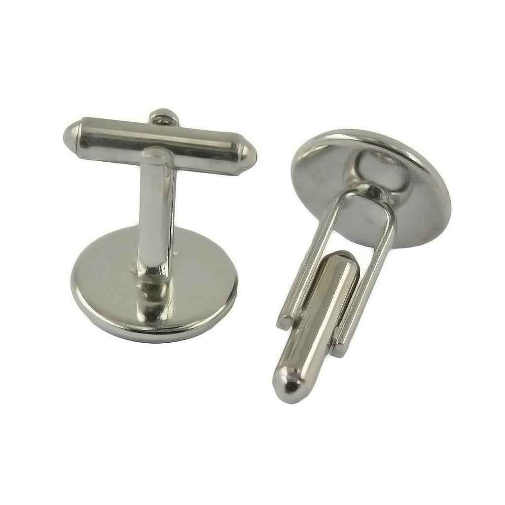 Round Blank Bezel Setting Base Cuff Links DIY Formal Wedding Cufflink Silver