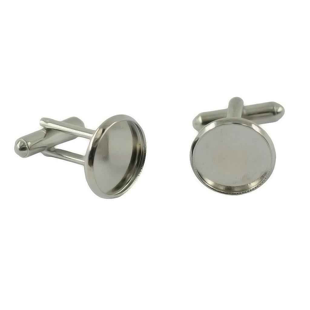 Round Blank Bezel Setting Base Cuff Links DIY Formal Wedding Cufflink Silver