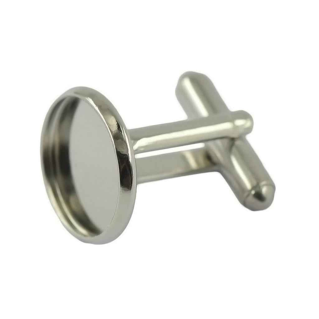 Round Blank Bezel Setting Base Cuff Links DIY Formal Wedding Cufflink Silver