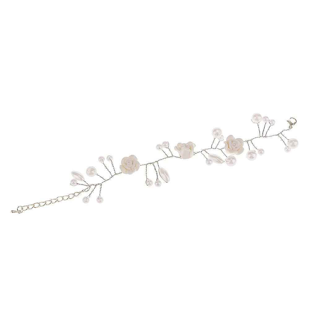 Wedding Bridal Dangle Pearls Beaded Rose Flower Bracelet Jewelry Gifts