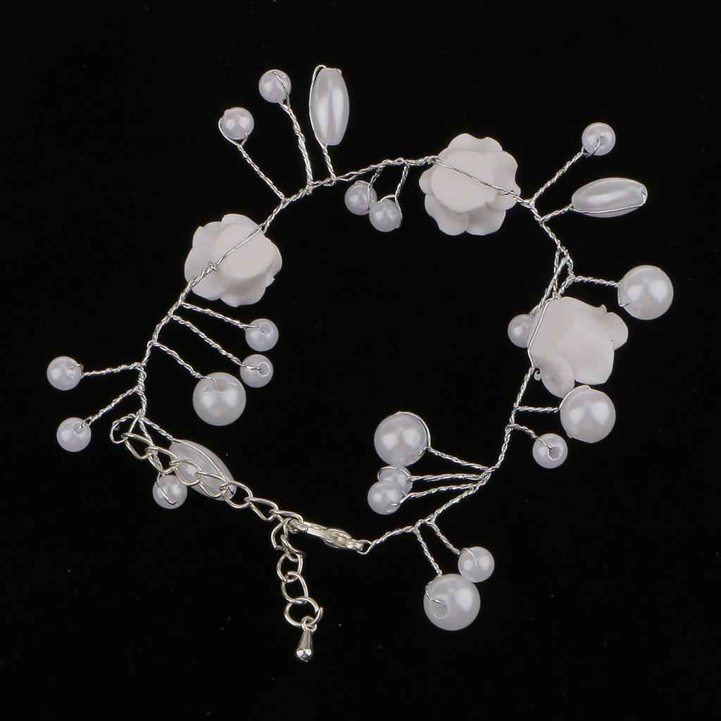 Wedding Bridal Dangle Pearls Beaded Rose Flower Bracelet Jewelry Gifts
