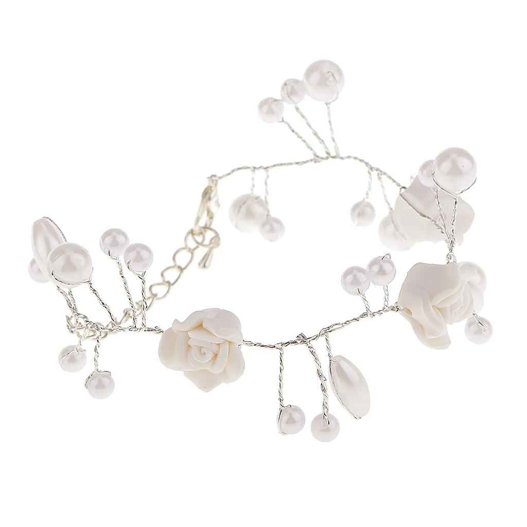 Wedding Bridal Dangle Pearls Beaded Rose Flower Bracelet Jewelry Gifts