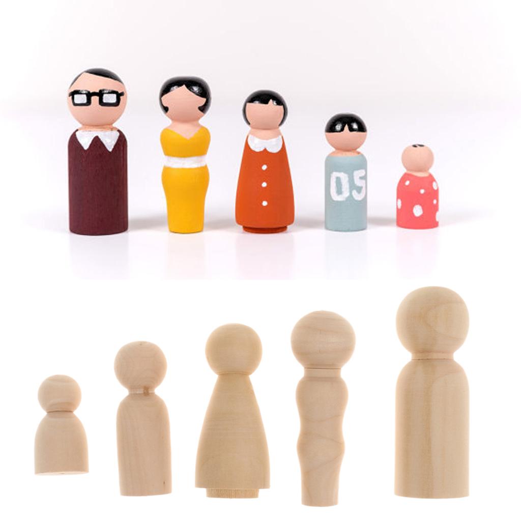 40Pcs Wooden Peg Dolls Little Family People Peg Doll DIY Craft Kids Toy Gift