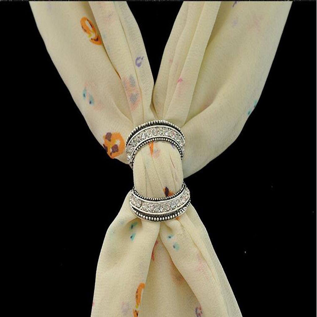 2pcs Crystal Oval Scarf Ring Elegant Simple Design Metal Scarf Jewelry Gift