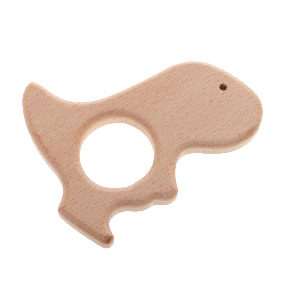 2 Pieces Dinosaur Shape Natural Wooden Baby Teether Teething Toy Gifts