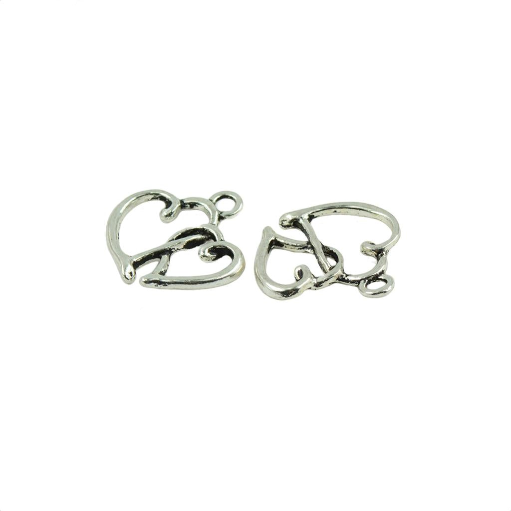 4x50 Pieces Antique Silver Valentine's Day Heart Charms Pendants DIY Making