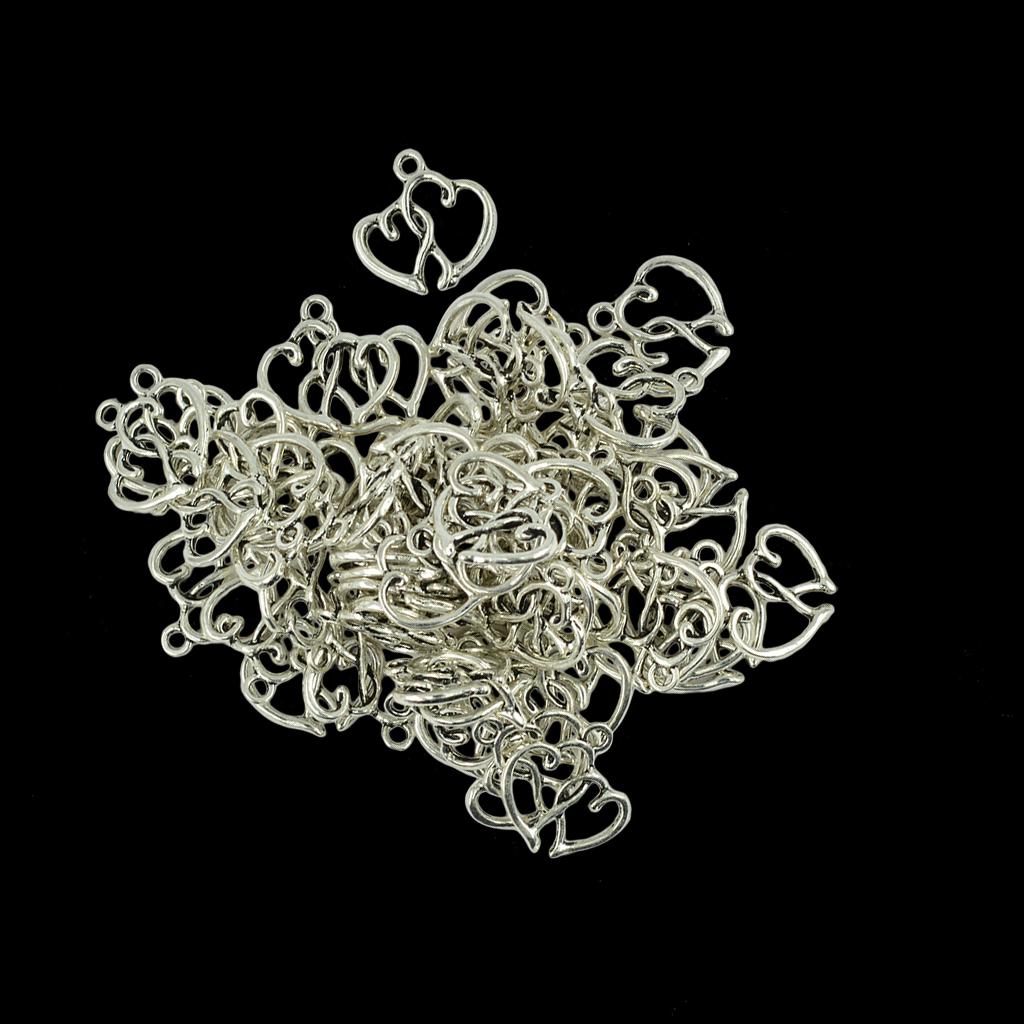 2x50 Pieces Antique Silver Valentine's Day Heart Charms Pendants DIY Making