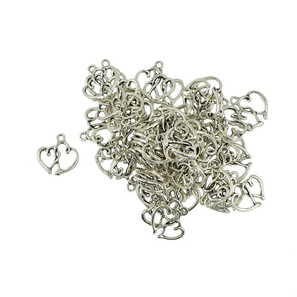 3x50 Pieces Antique Silver Valentine's Day Heart Charms Pendants DIY Making
