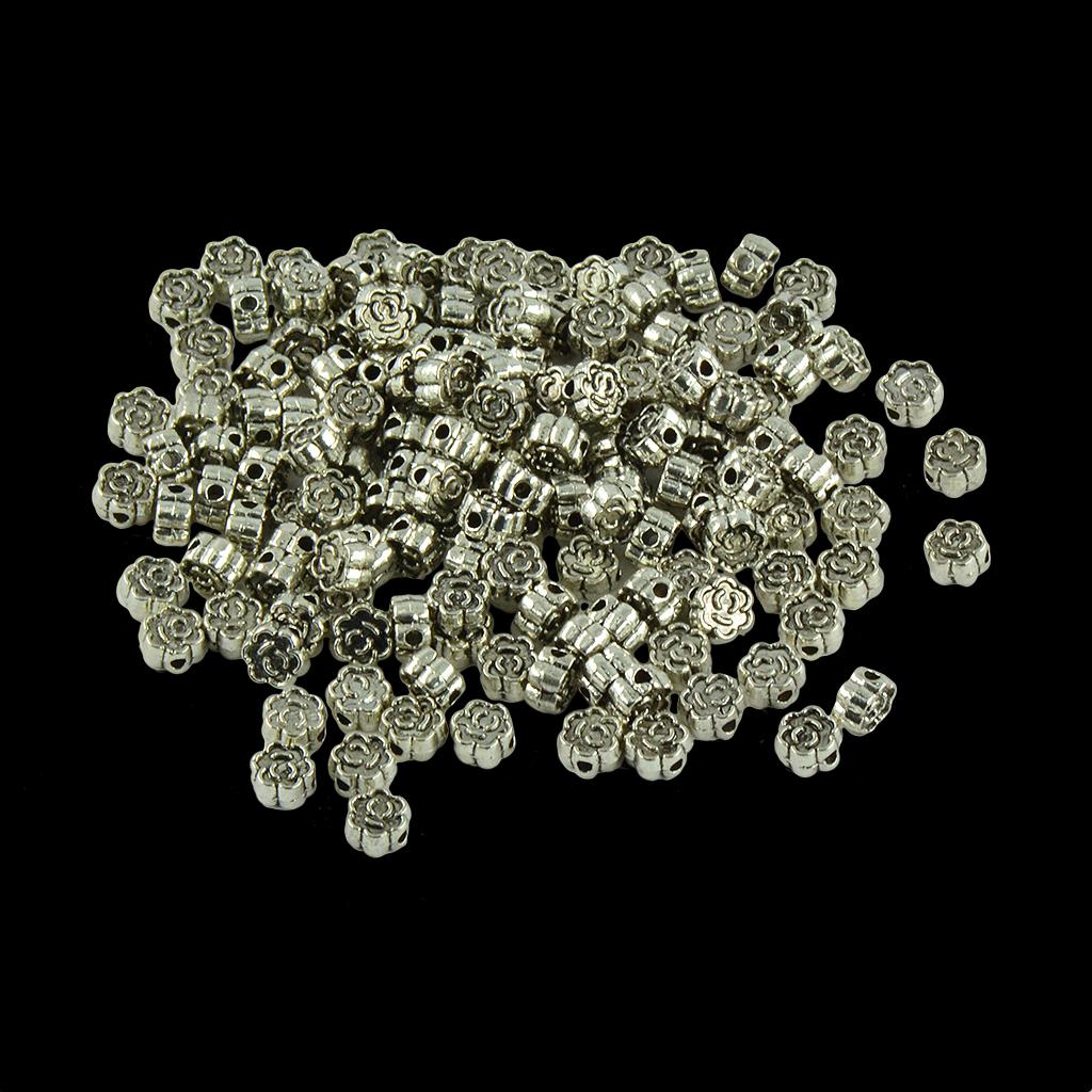 2x100 Pieces Tibetan Silver Rose Flower Engraved Spacer Beads Making 6x3mm