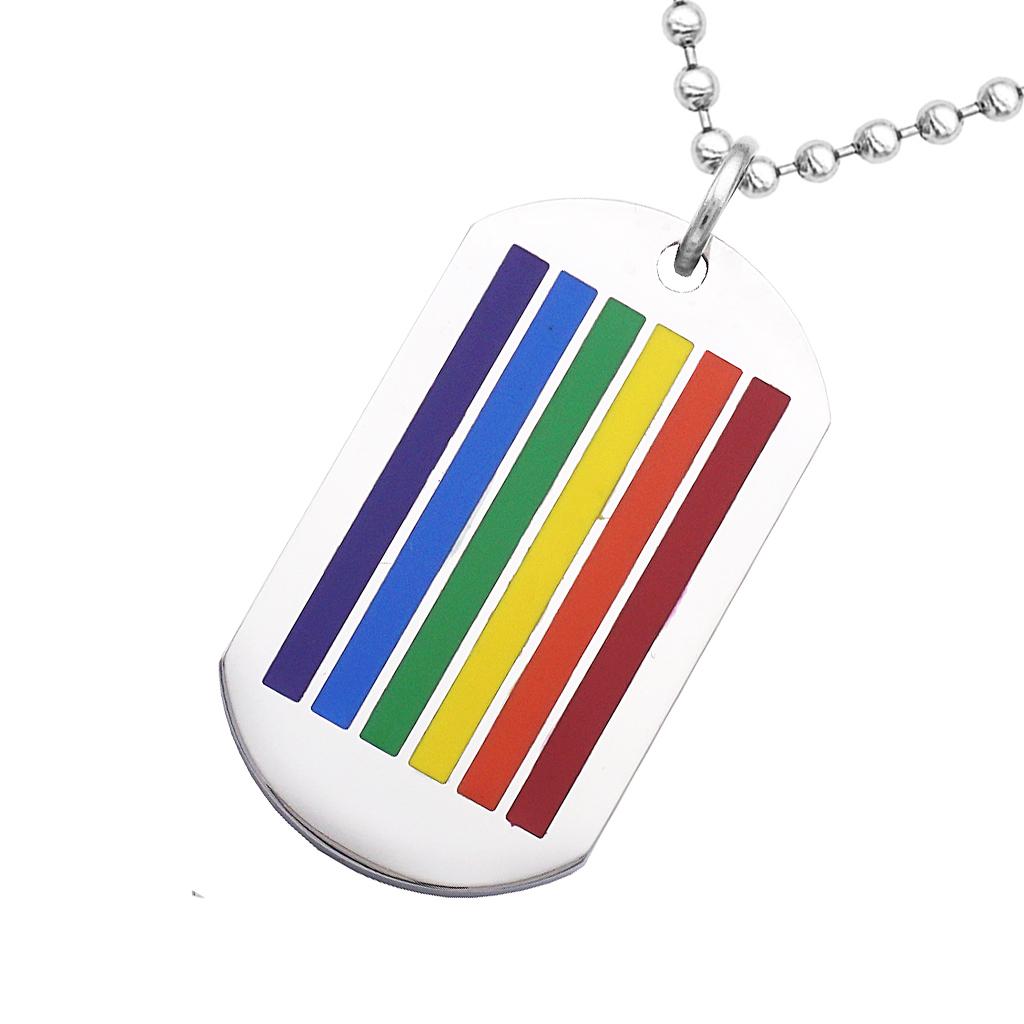 100 Pieces Stainless Steel Dog Tag Rainbow LGBT Lesbian Gay Pride Necklace