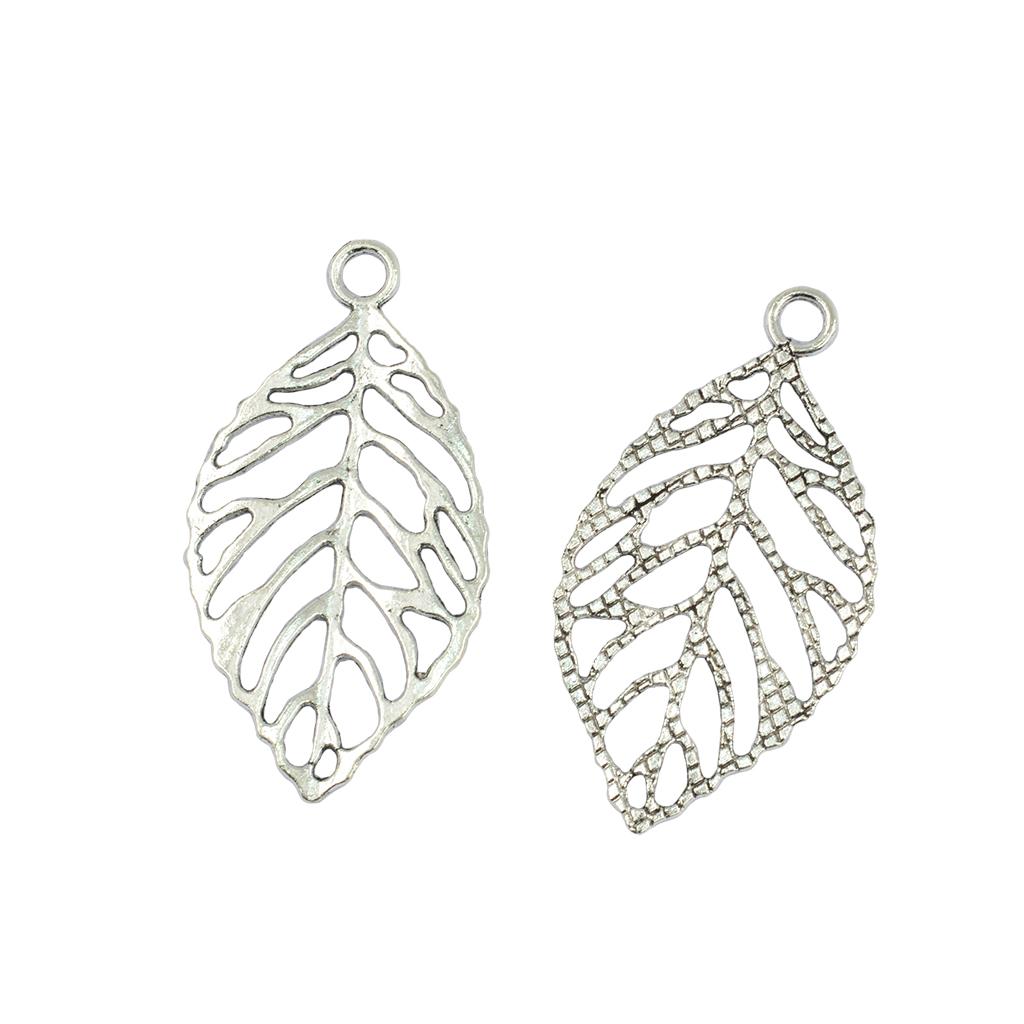 3x20 Pcs Silver Hollow Rose Leaf Vein Charms Pendants Connector DIY Making