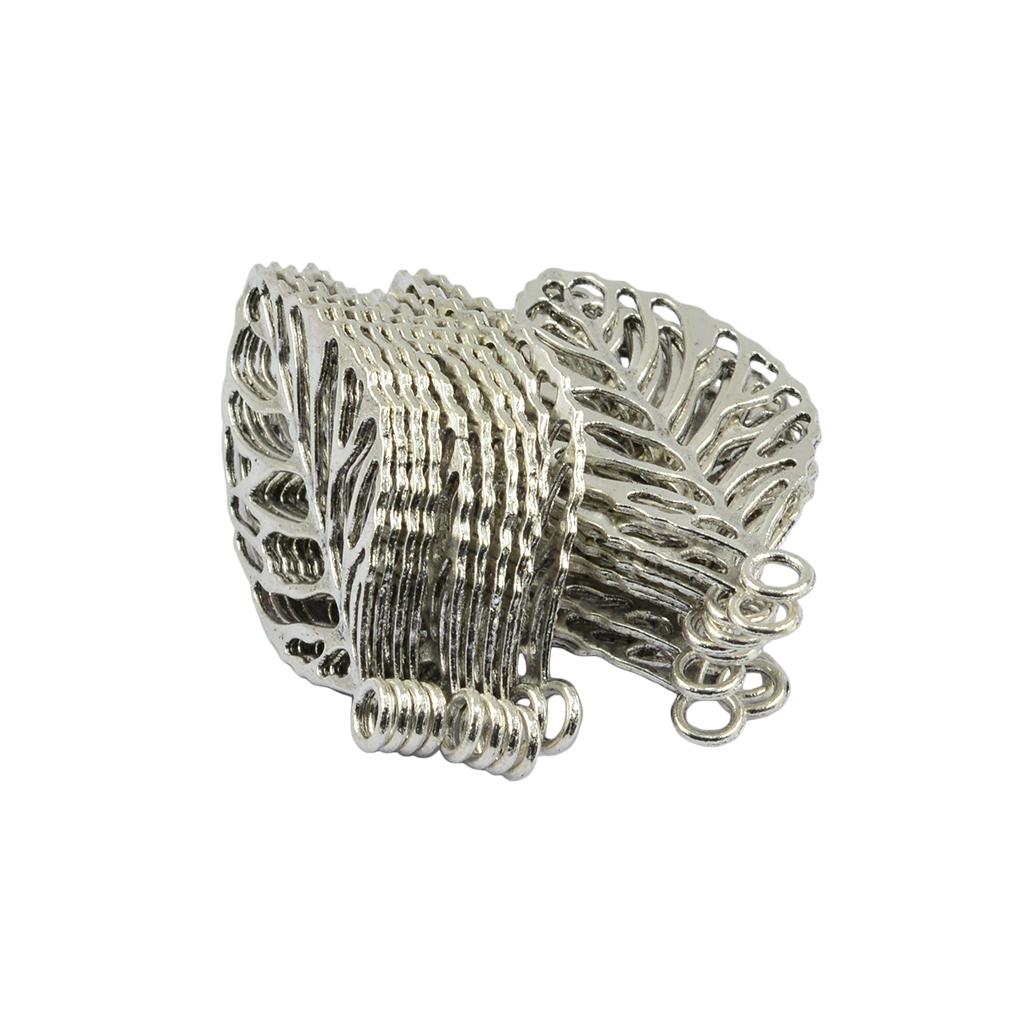 3x20 Pcs Silver Hollow Rose Leaf Vein Charms Pendants Connector DIY Making