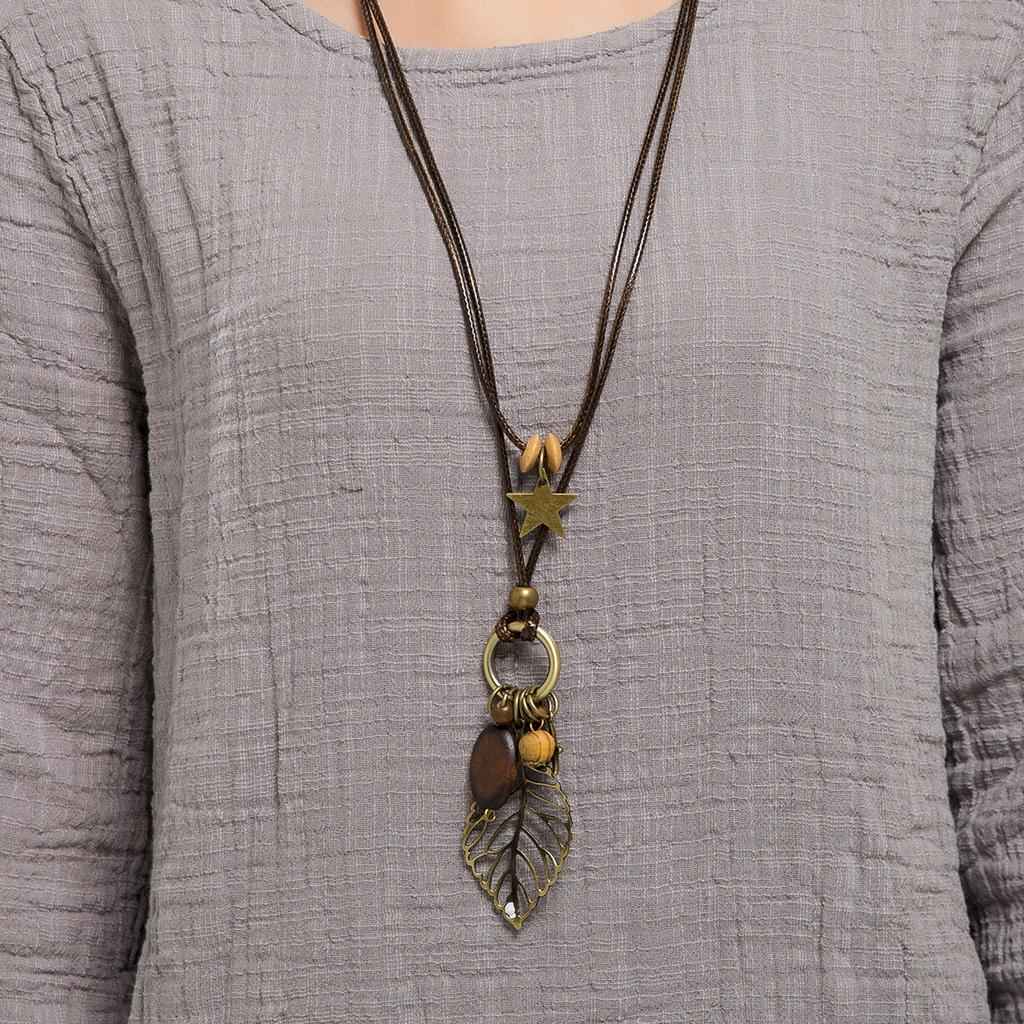 Long Necklace Boho Filigree Leaf 30'' Cord Lady Girls Valentine's Day Gifts