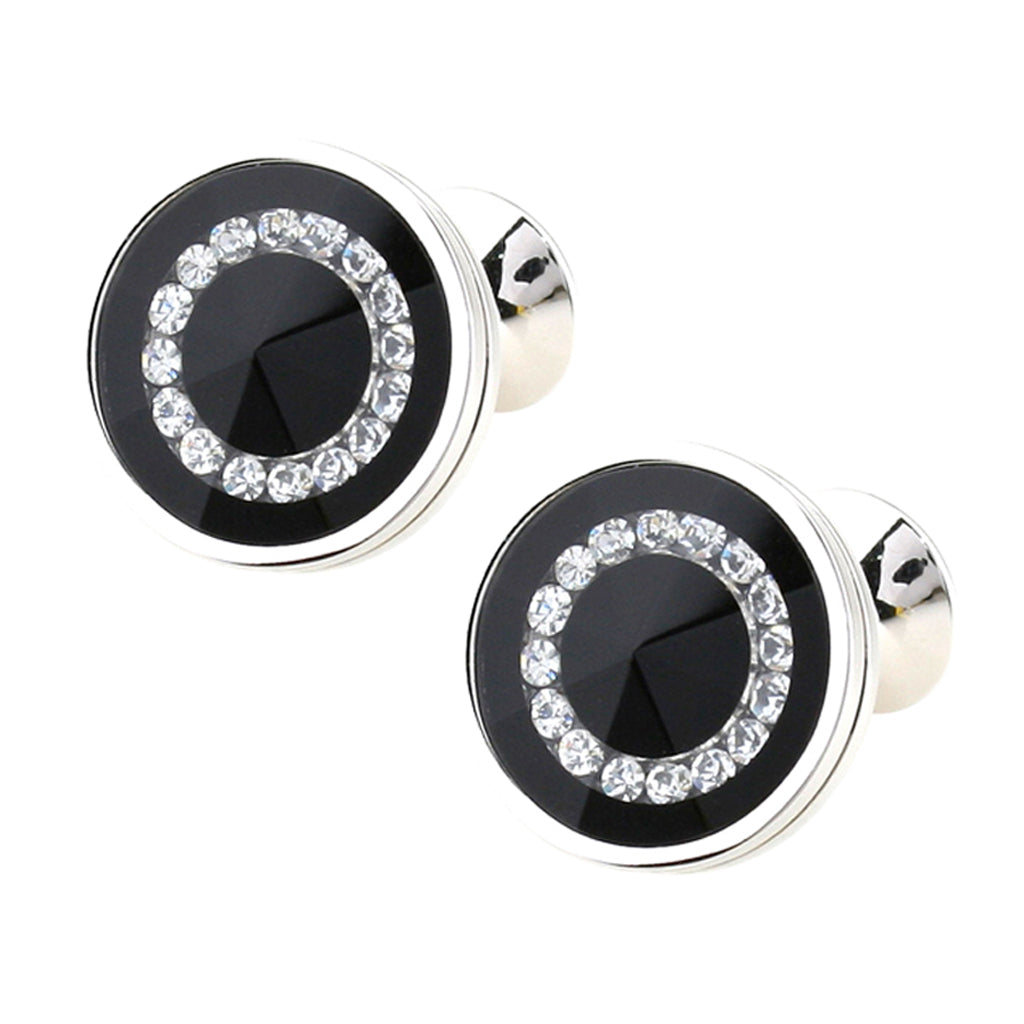2 Pair Fashion Men Shirts Classic Black Round Crystal Cufflinks for Wedding