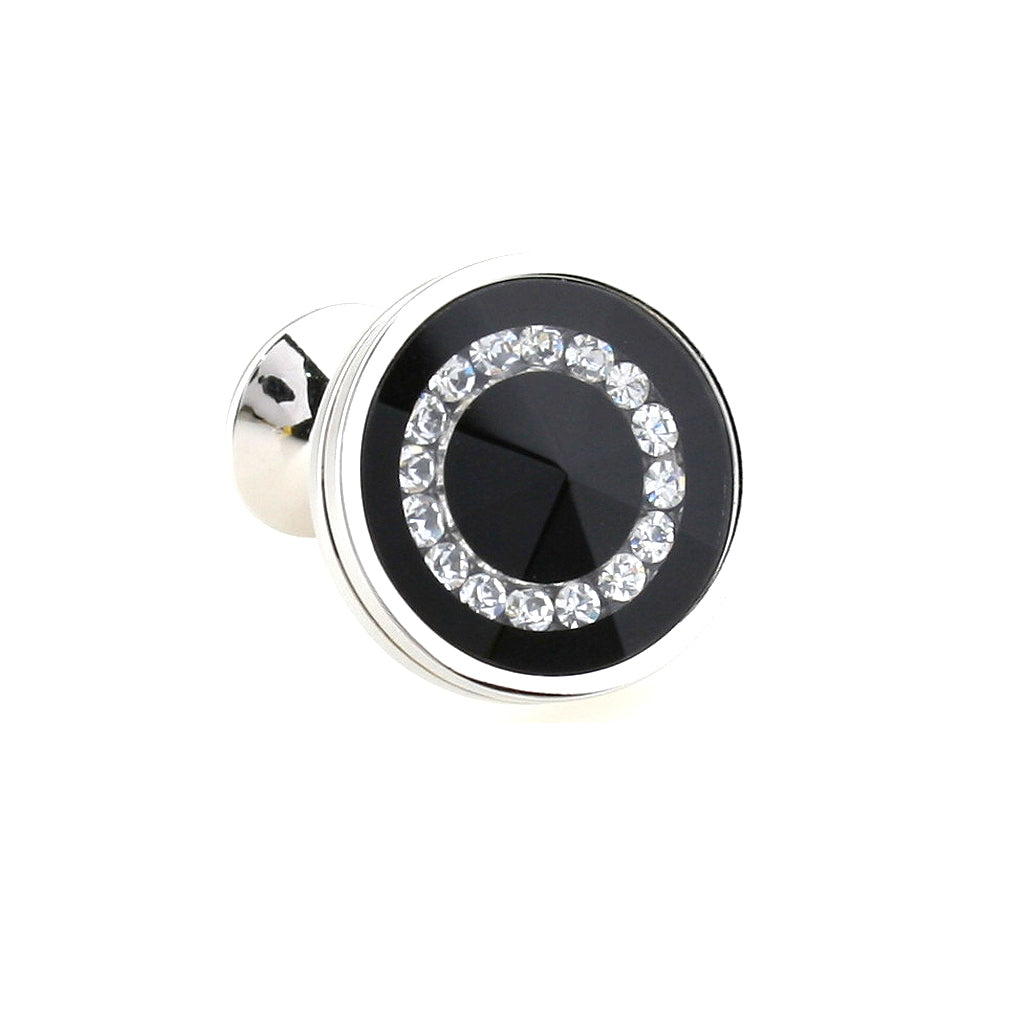 2 Pair Fashion Men Shirts Classic Black Round Crystal Cufflinks for Wedding