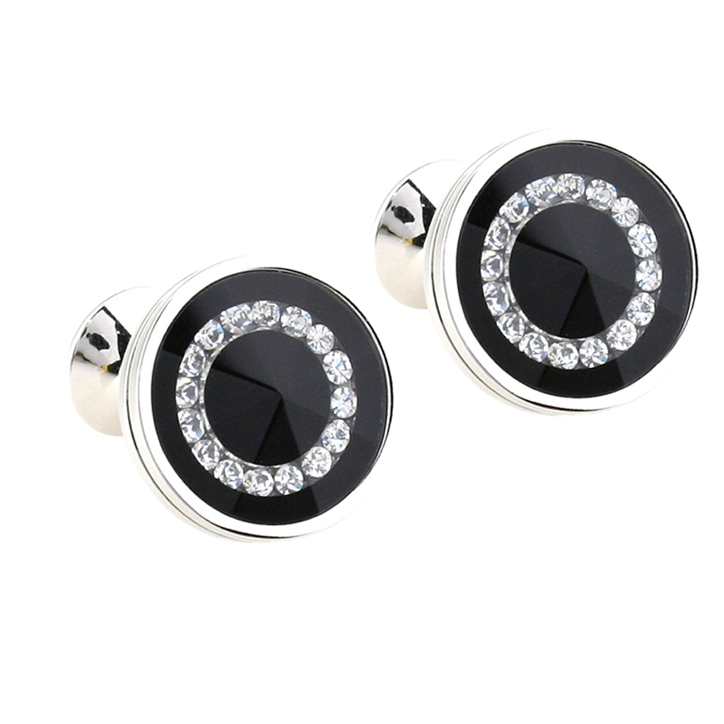 2 Pair Fashion Men Shirts Classic Black Round Crystal Cufflinks for Wedding