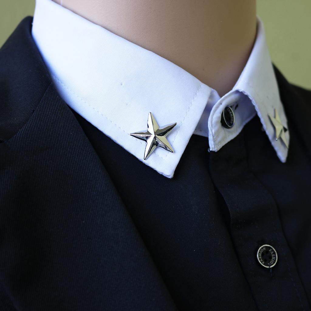 2 Pairs Star Brooch Pins Badge Suit Cloth Clip Shirt Lapel Pin Collar Pin