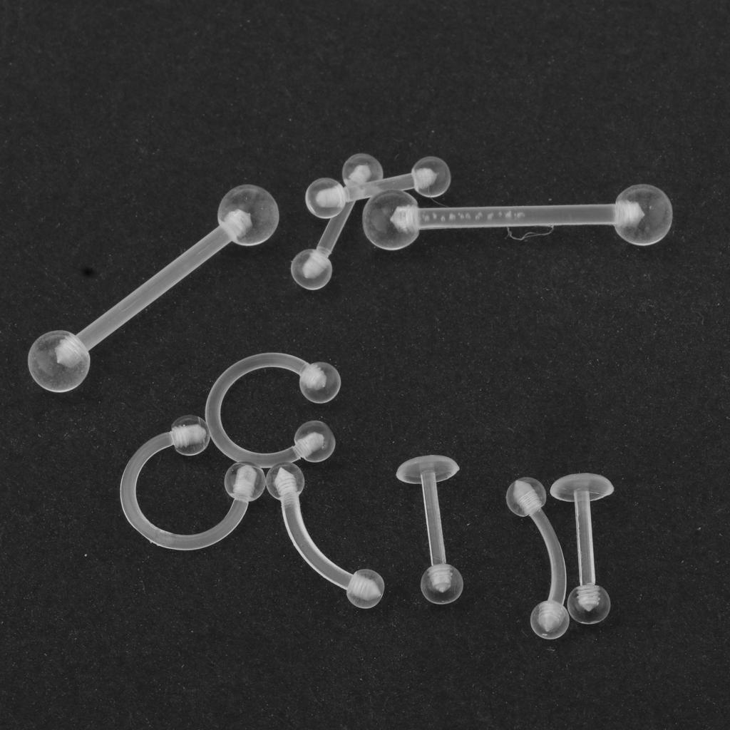 20Pcs Clear Acrylic Nose Studs Ring Eyebow Tongue Bars Body Piercing Jewelry