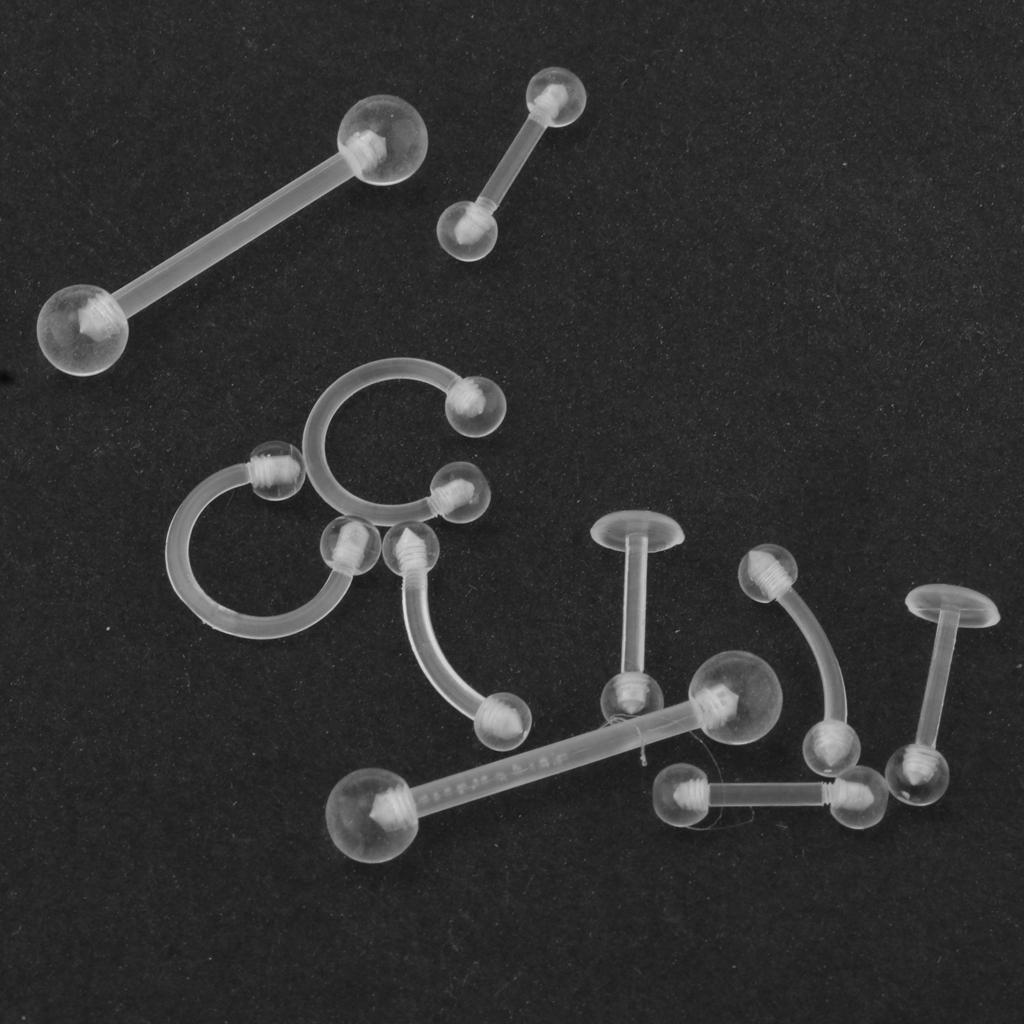 20Pcs Clear Acrylic Nose Studs Ring Eyebow Tongue Bars Body Piercing Jewelry