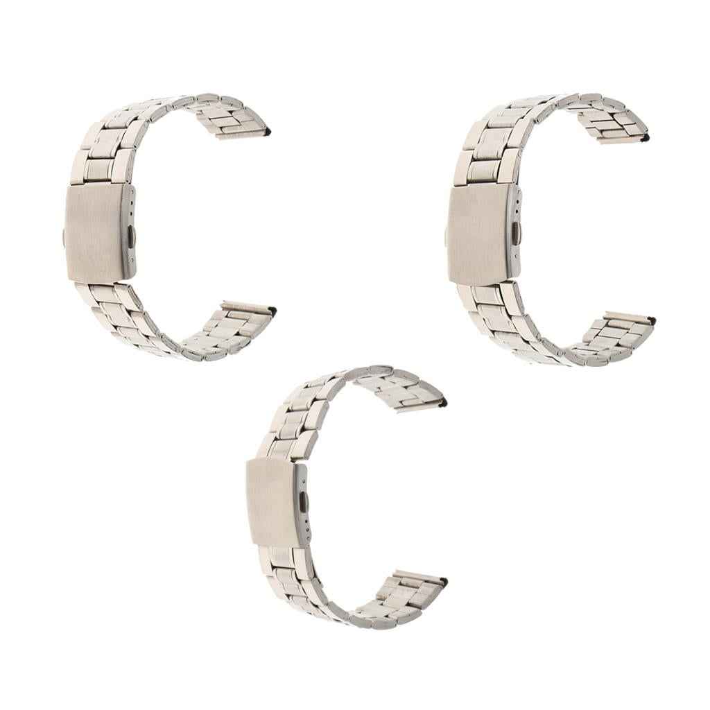 Men Watch Band Solid Stainless Steel Strap Silver Folded Clasp 18mm