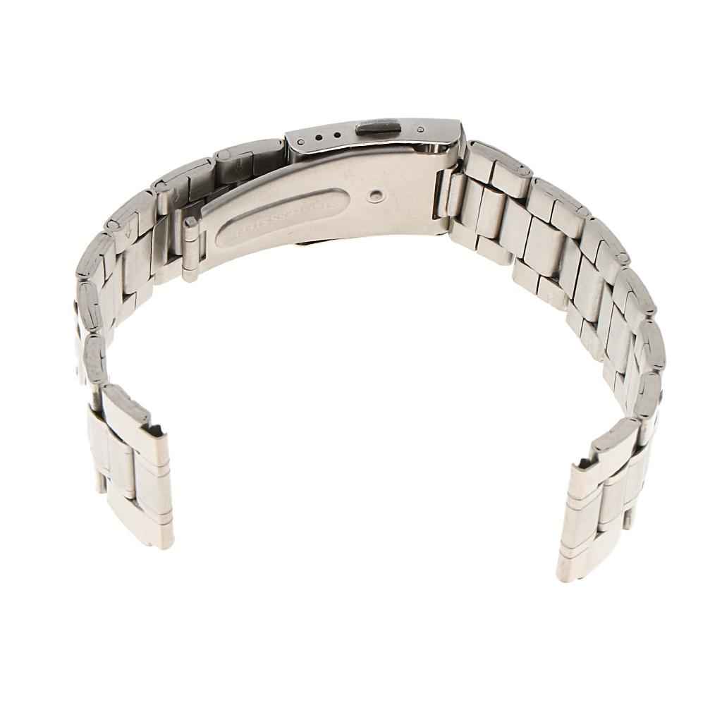 Men Watch Band Solid Stainless Steel Strap Silver Folded Clasp 18mm