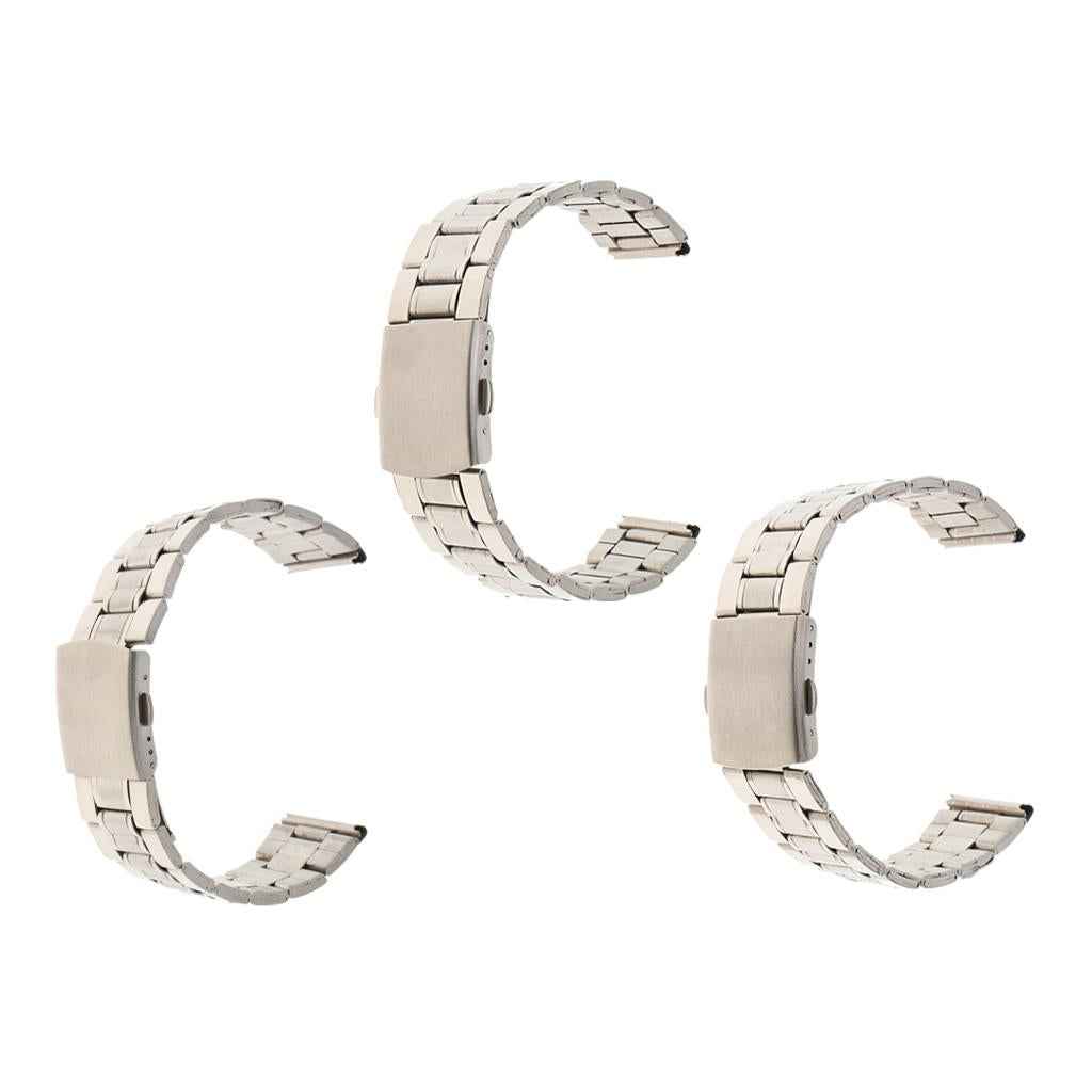Men Watch Band Solid Stainless Steel Strap Silver Folded Clasp 18mm