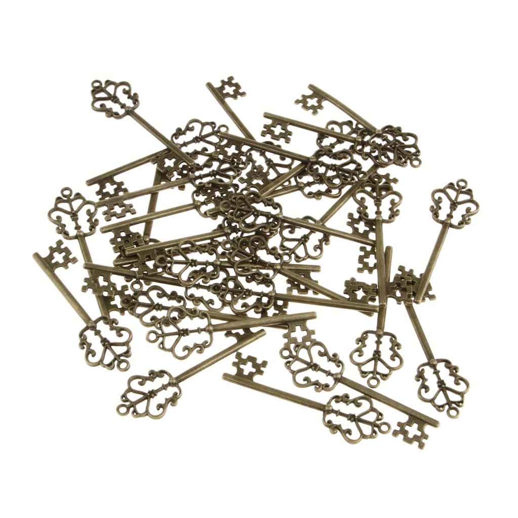 30 Pieces Vintage Key Hollow Charm Pendant Jewelry DIY Making Antique Brass