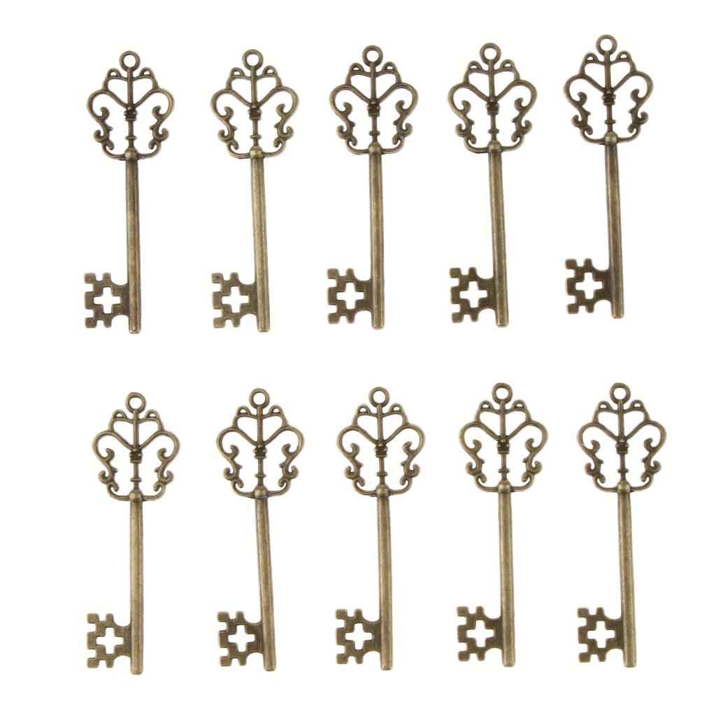 30 Pieces Vintage Key Hollow Charm Pendant Jewelry DIY Making Antique Brass