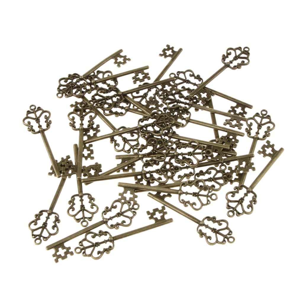 30 Pieces Vintage Key Hollow Charm Pendant Jewelry DIY Making Antique Brass