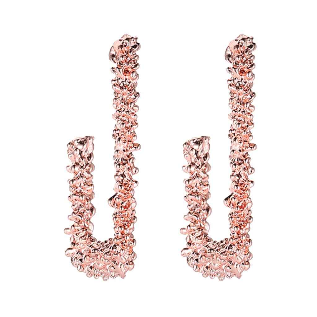 Vintage Geometric Rectangle Dangle Earrings Elegant Lady Ear Studs Rose Gold