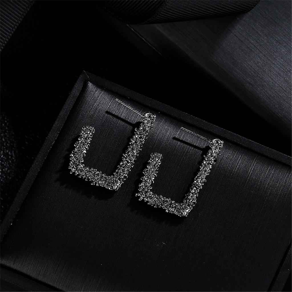 Vintage Geometric Rectangle Dangle Earrings Elegant Lady Ear Studs Rose Gold