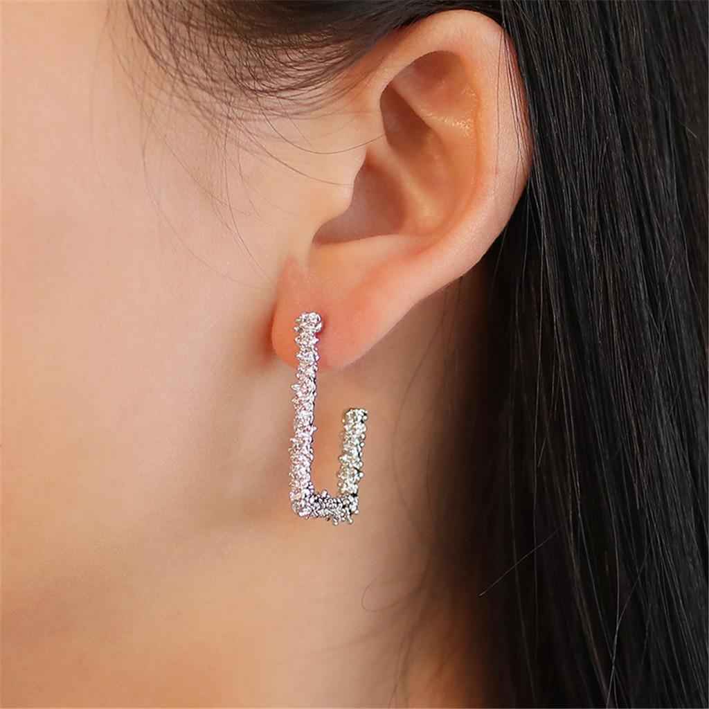 Vintage Geometric Rectangle Dangle Earrings Elegant Lady Ear Studs Rose Gold